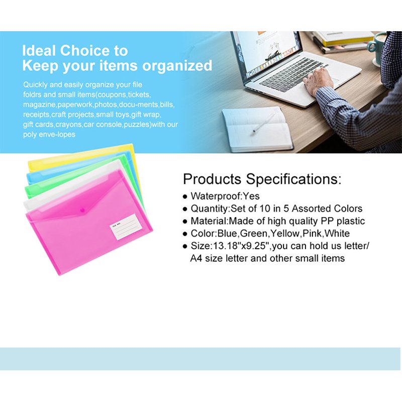 Plastic Expanding File Folders Set - Transparent Office Document Holders, 6 Bright Colors, Large Capacity for A4 Letter