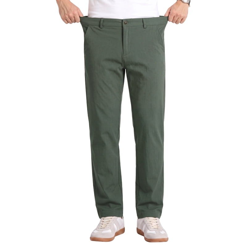 Men's Casual Stretch Work Pants with Flex Waist - Flat Front Trousers
