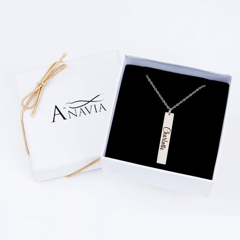 Personalized Vertical Bar Necklace - Custom Engravable Name Jewelry Gift