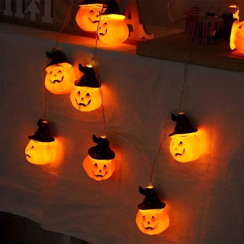 Halloween Pumpkin String Lights 20 LED 10ft Indoor Outdoor Decor with 2 Modes