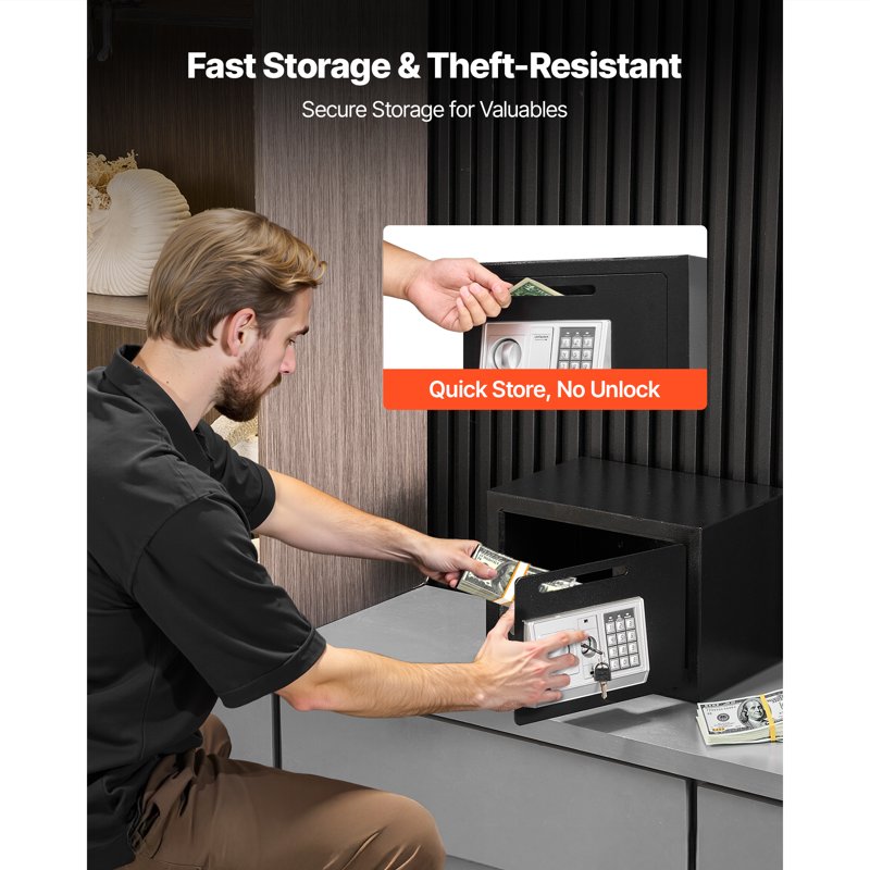 Digital Drop Slot Safe Box with Alarm, Durable Carbon Steel Security Deposit Container