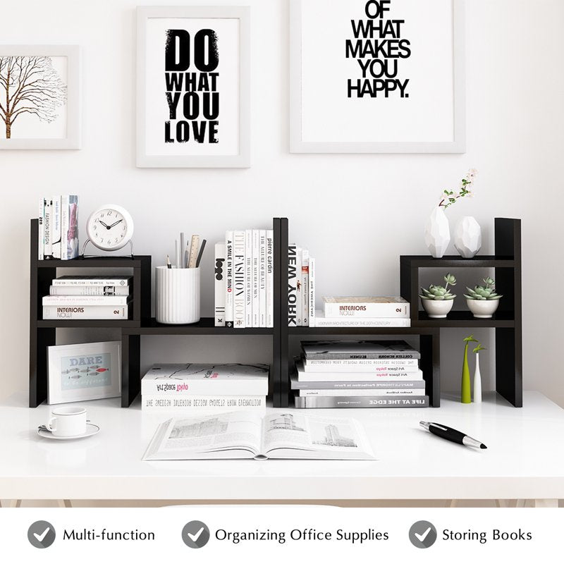 Wood Desktop Organizer with Adjustable Compartments - Office & Home Storage