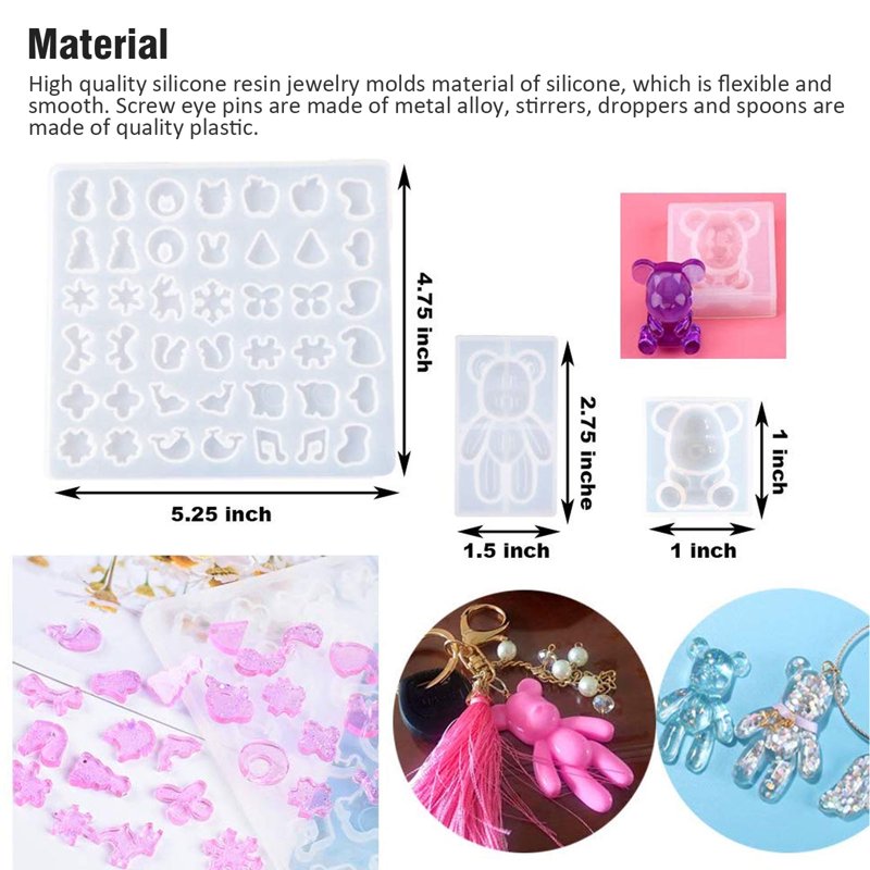 Silicone Resin Molds Kit 229pcs for DIY Jewelry Crafting - Includes Tools and Shapes