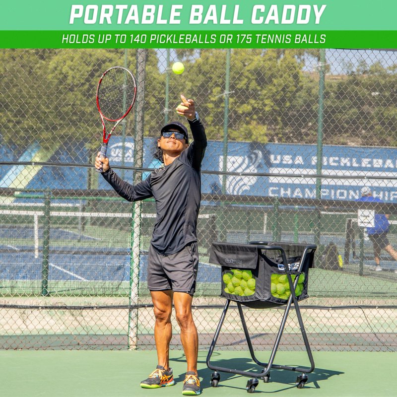 Portable Ball Caddy Cart with Wheels for Pickleballs and Tennis Balls