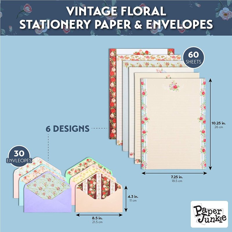 Vintage Floral Stationery Set with 60 Sheets & 30 Envelopes for Letters & Crafts