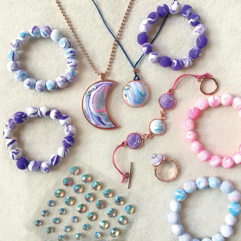 Marbled Moon Jewelry Making Kit with Air-Dry Clay and Accessories - 10 Pieces