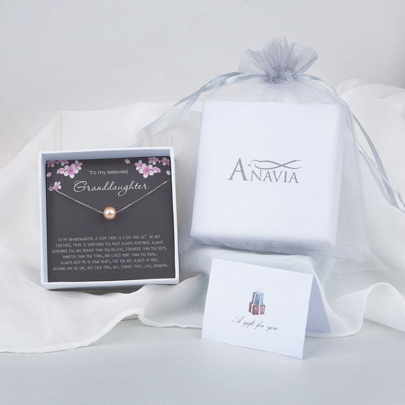Personalized Granddaughter Necklace Gift from Grandma with Pearl & Silver or Gold Chain
