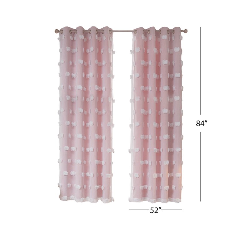 Blackout & Sheer Window Curtains Set for Nursery & Bedroom, Double Layer with Pom Pom Trim