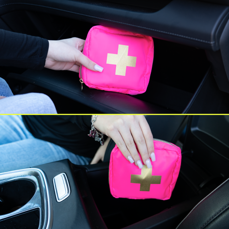 Pink Car First Aid Kit - 90 Medical Essentials, Portable Emergency Safety Kit