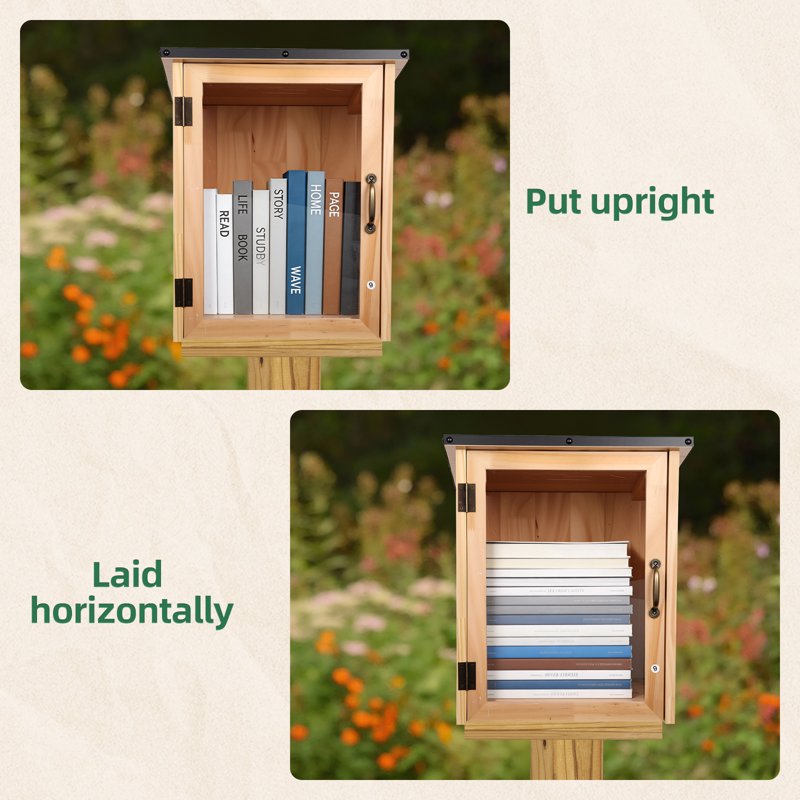 Outdoor Wooden Library Box Waterproof Community Book Share Cabinet