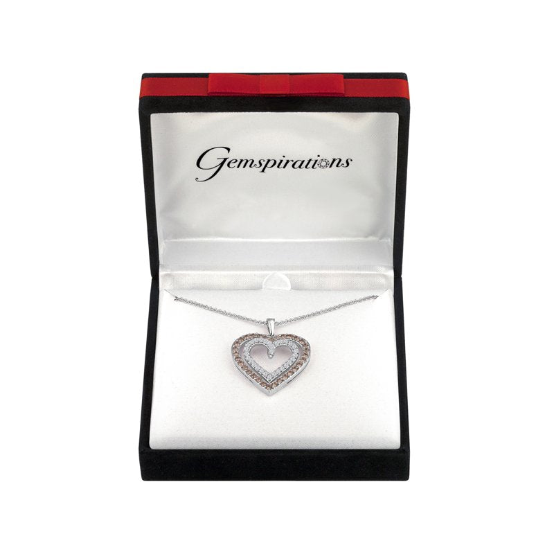 Sterling Silver Plated Heart Pendant with Pink Sapphire CZ Accent - 18 Inch Necklace