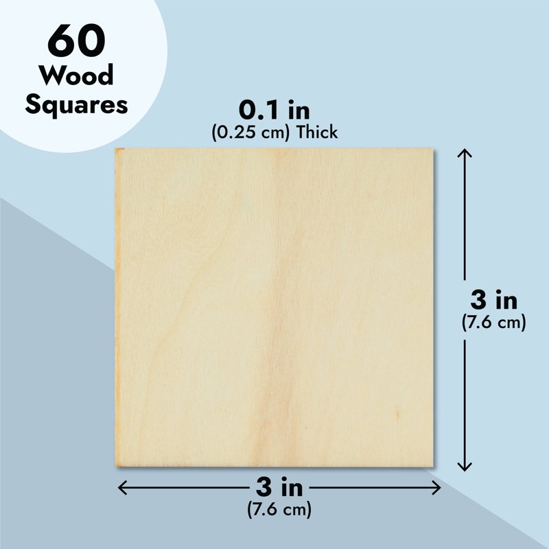 Unfinished Wood Squares Craft Supplies - 3x3 Inches, 60-Pack for Painting & Engraving