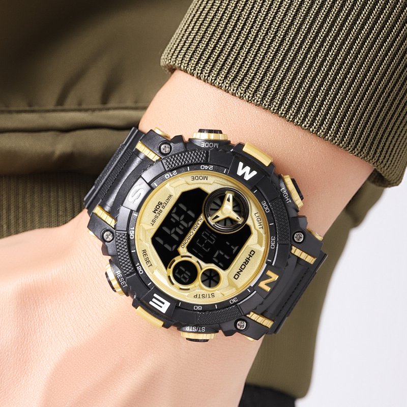 Digital Sport Wristwatch for Men with Plastic Strap and Water Resistance