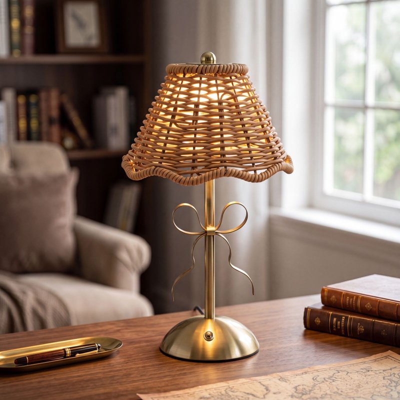 Cordless Rattan Table Lamp with Touch Dimming and USB Rechargeable Nightstand Light for Bedroom Living Room Patio