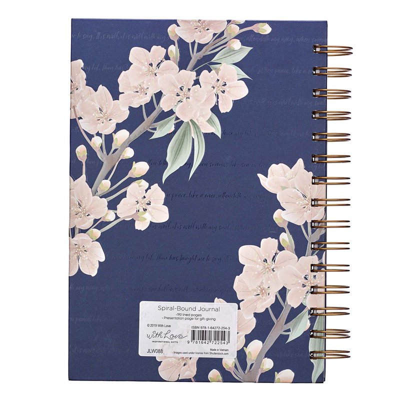 Inspirational Navy Blue Floral Spiral Journal Notebook with 192 Ruled Pages