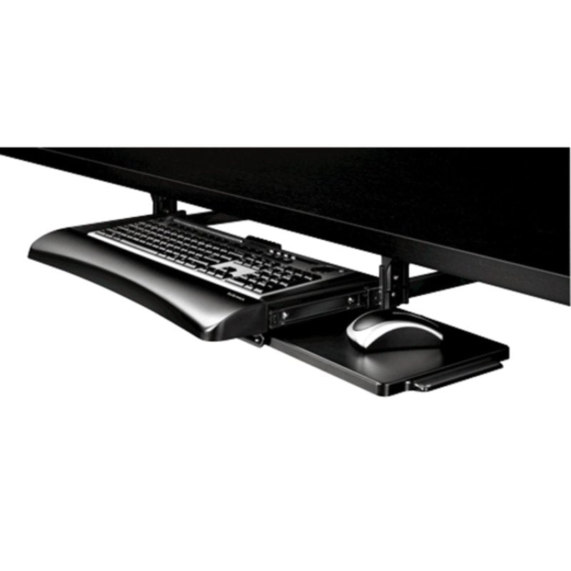Underdesk Keyboard Drawer Mount with Adjustable Height and Accessories in Black