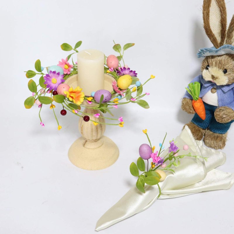 Easter Candle Wreath Centerpiece - 10 Inch Decorative Spring Table Decor