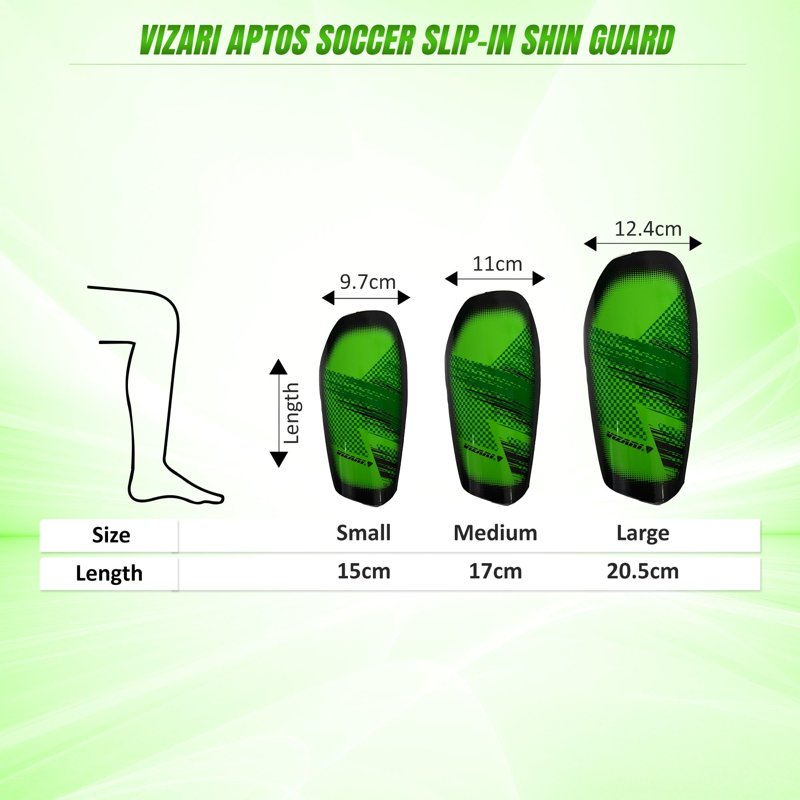 Vizari Slip-In Soccer Shin Guards for Adults and Youth - Lightweight Protective Shin Pads (S, Green/Black)