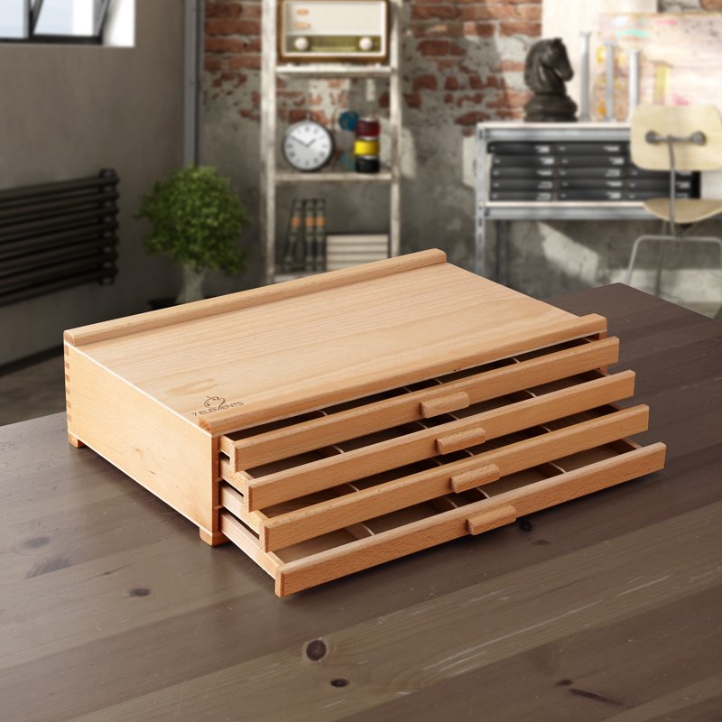 Wooden Art Supply Storage Box with Multiple Drawers for Pastels Pens and Brushes
