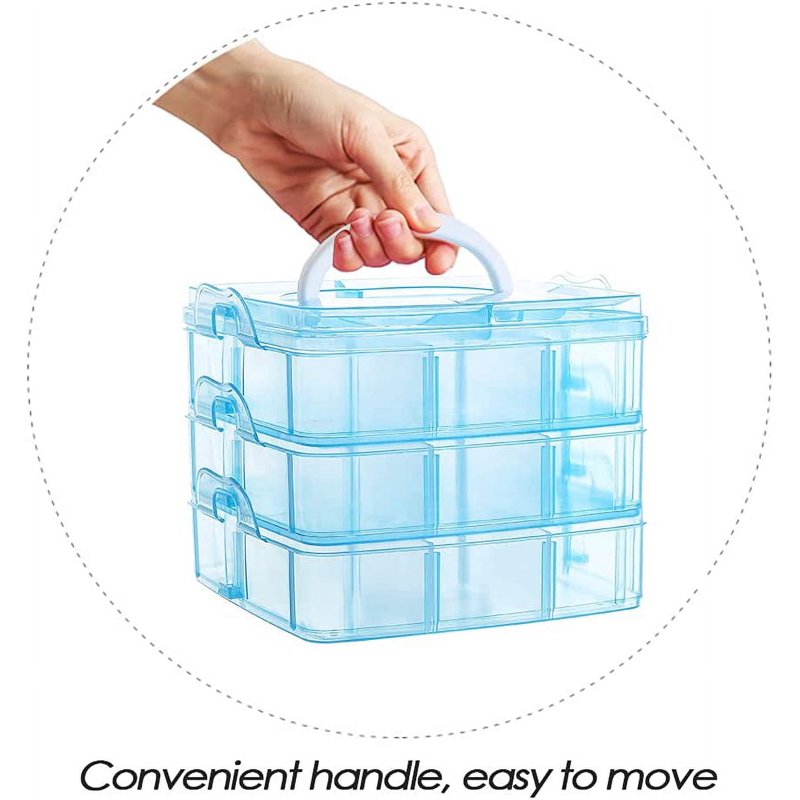 Stackable Craft Storage Box with 18 Compartments - Multi-Size Organizer for Art Supplies