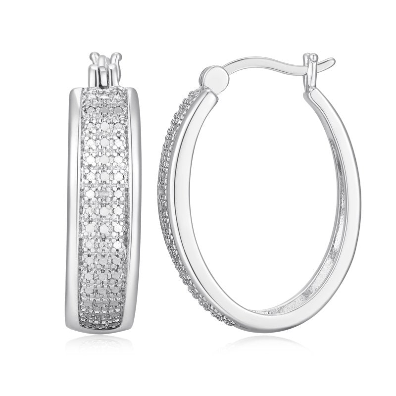 Diamond Accent Hoop Earrings in Rhodium Over Bronze for Women