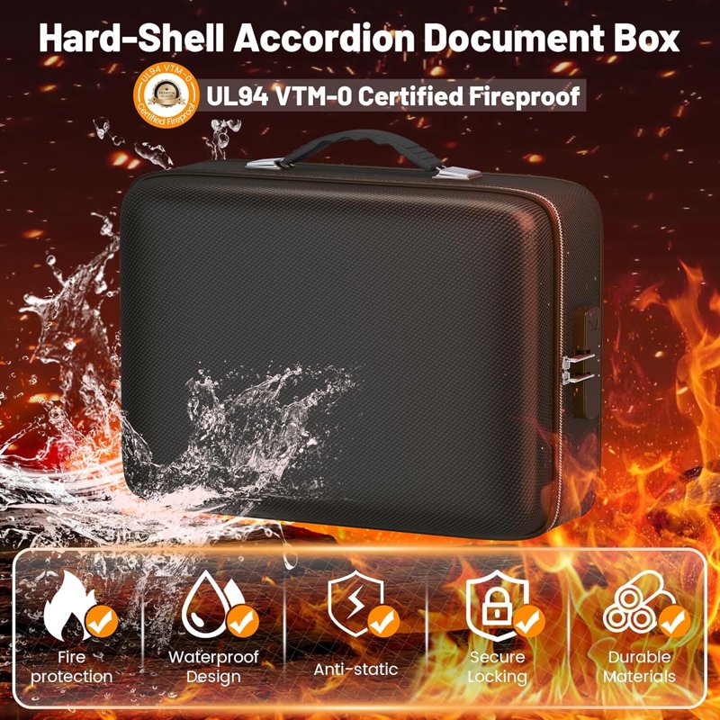 Fireproof Document Safe Box with Combination Lock - Water-Resistant Home Safe for Important Files and Valuables