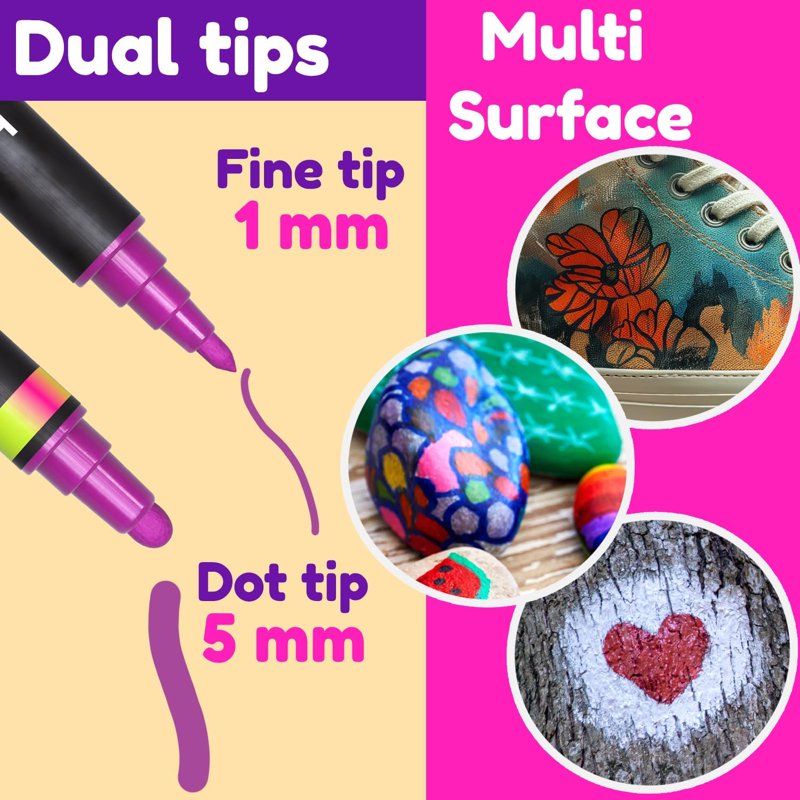 Acrylic Markers Set 24 Pack - Vibrant, Quick-Drying Paint Pens for Crafts