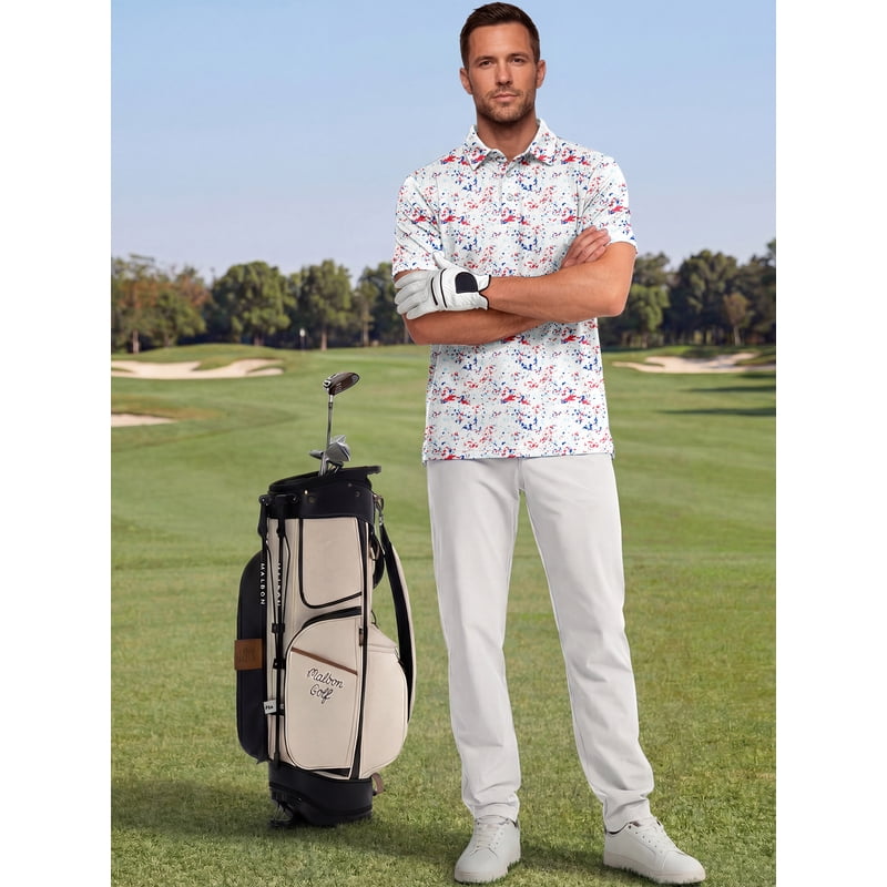Men's Floral Print Golf Polo Shirts - Short Sleeve Performance Comfort