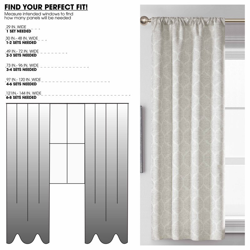Jacquard Blackout Curtain Panel Pair - Grey Lattice, 95 Inch Length, Set of 2