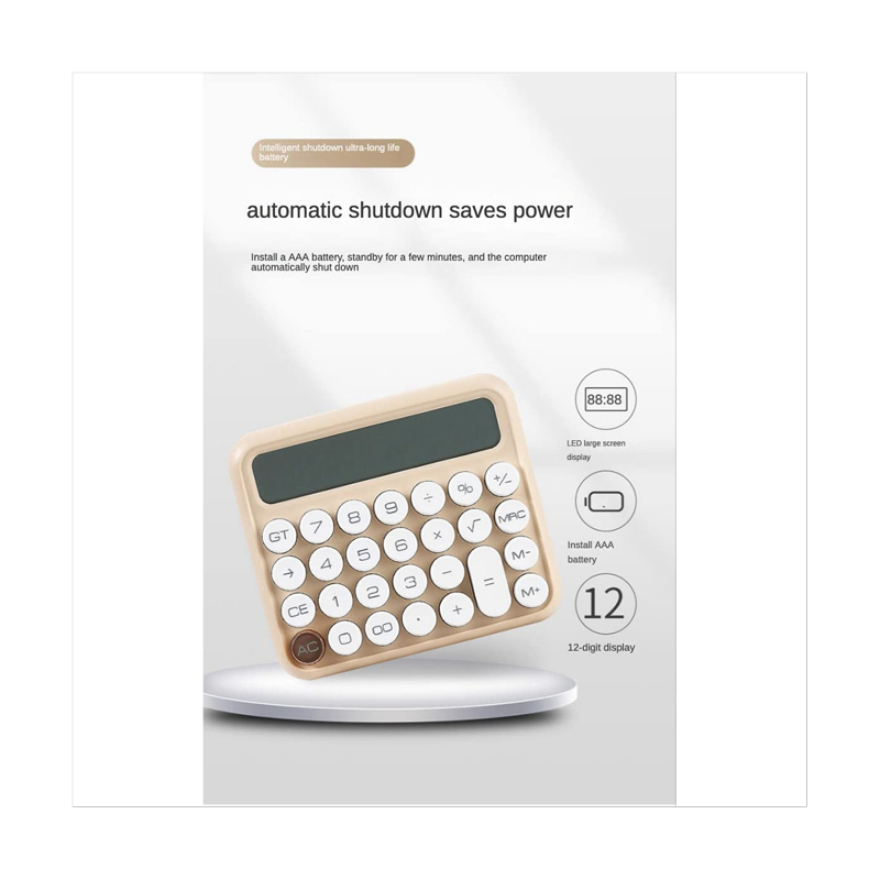 Mechanical Button Calculator with LCD Display - 12 Digit Desktop Office Tool