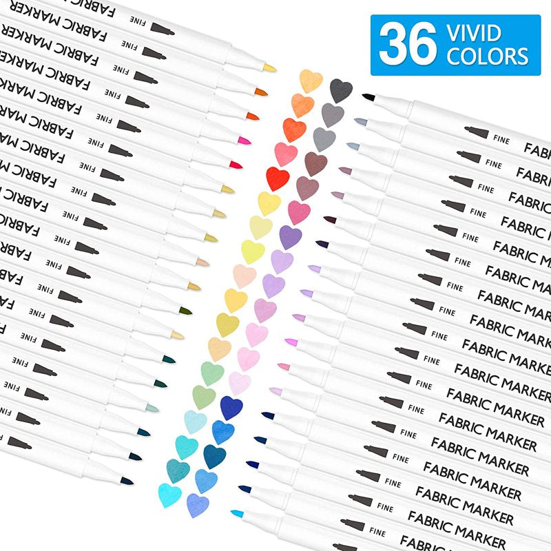 Fabric Markers Set - 36 Permanent Colors for Clothing & DIY Projects