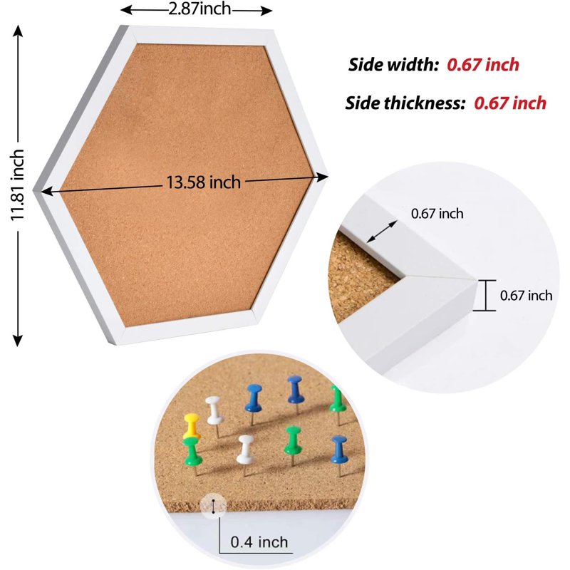 Hexagon Cork Bulletin Board Set - 4 Pack White Wall Cork Tiles for Office & Home
