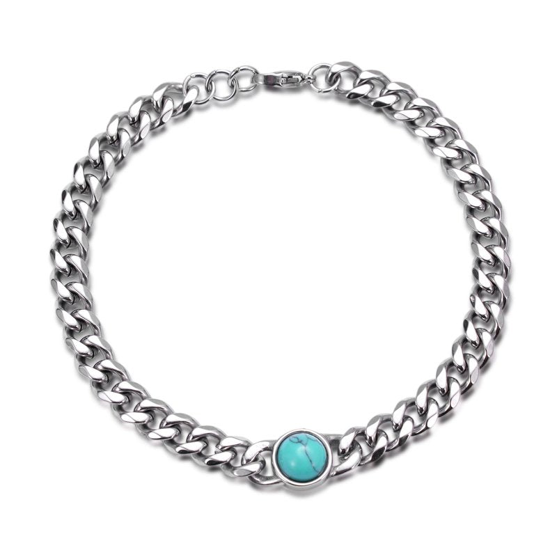 Men's Stainless Steel Turquoise Cuban Link Bracelet - Durable Jewelry Accessory