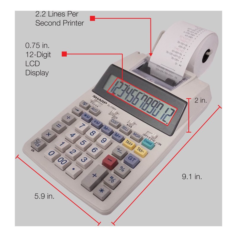 Sharp EL1750V Printing Calculator with Antimicrobial Protection and Large Display