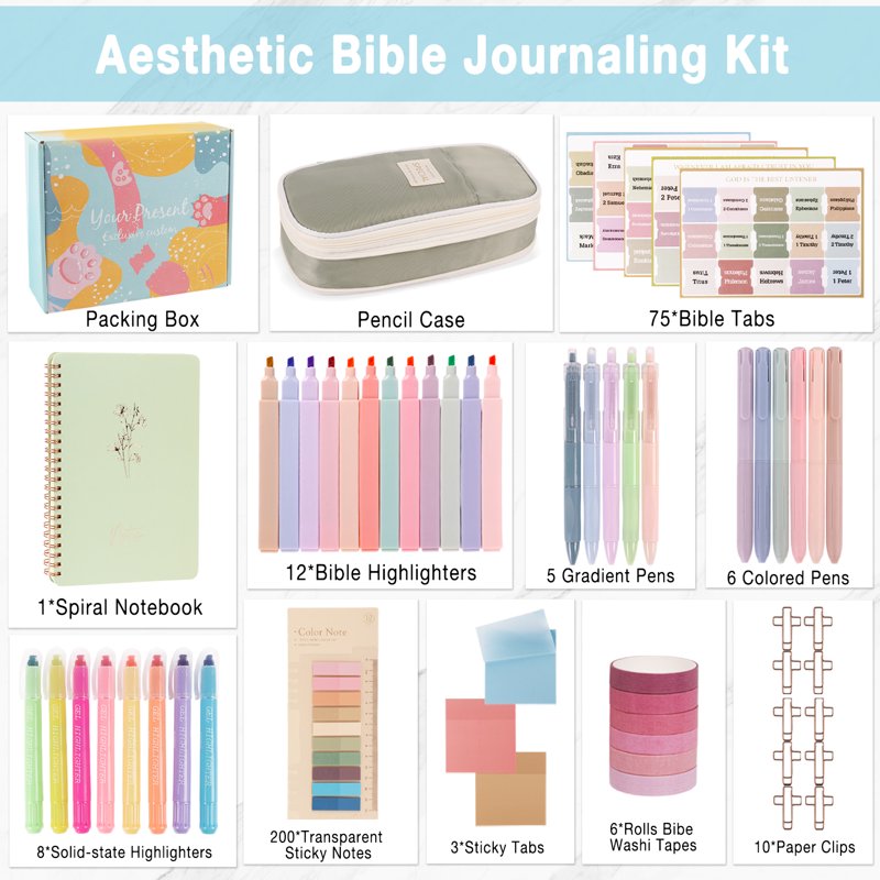 Bible Study Supplies Kit with Highlighters and Case - 33 Pieces for Women