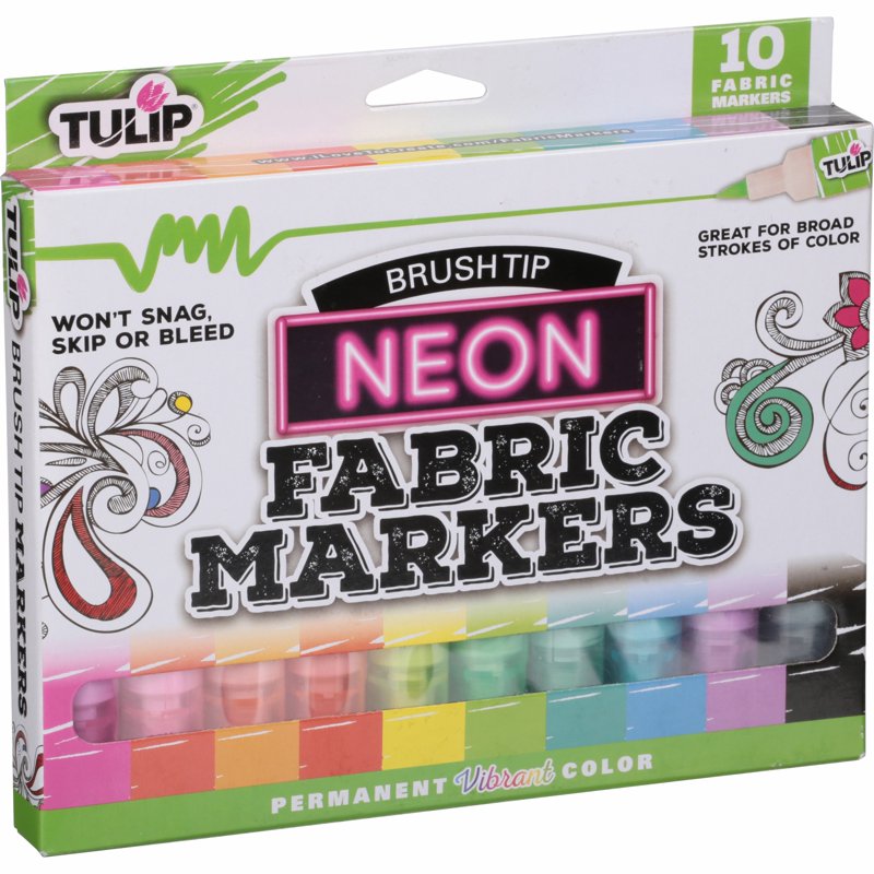 Neon Fabric Markers 10-Pack for DIY Clothing & Textile Art - Bright Colors