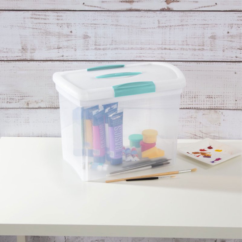 Large Clear File Storage Box with Handle and Latch - Pack of 12