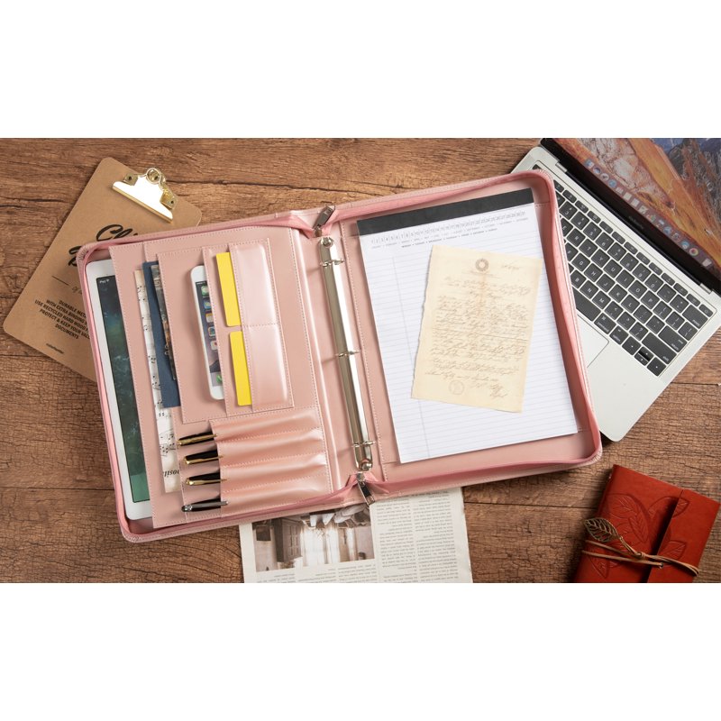 Leather Belief Portfolio Padfolio with 3-Ring Binder and Zipper Closure - A4 Business Organizer for Professionals and Students