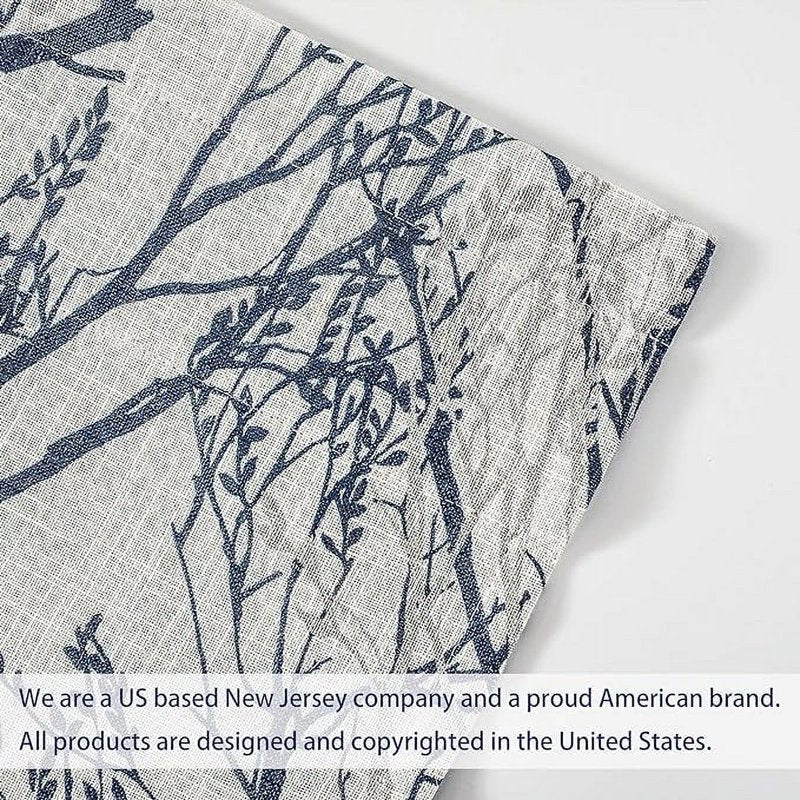 Linen Tree Branch Valance for Windows - Thermal Insulated, 52x14 Inches, Blue