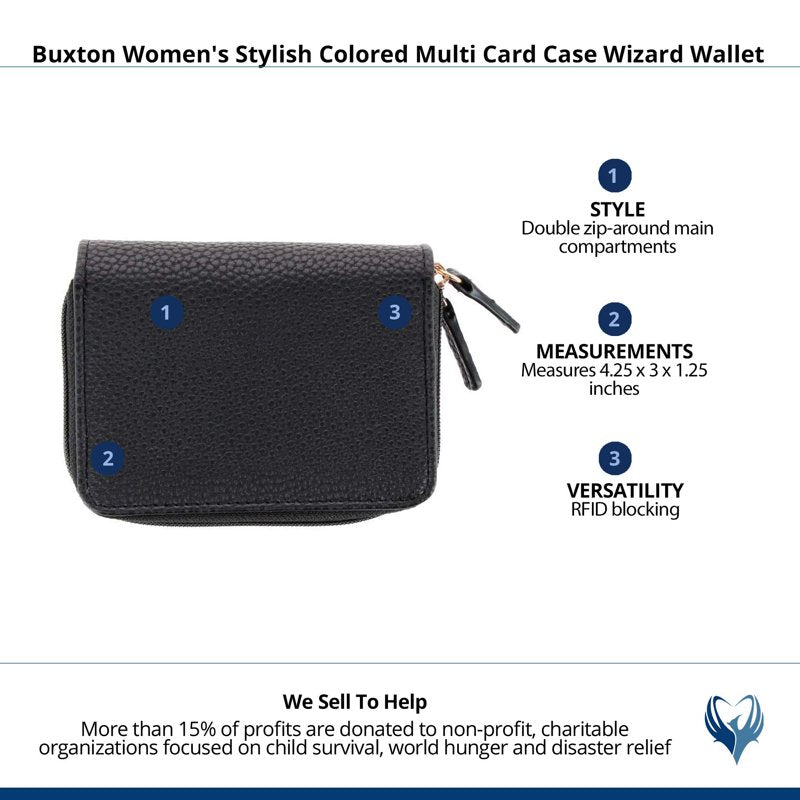 Women's RFID Wallet with Pebble Vegan Leather - Multiple Colors