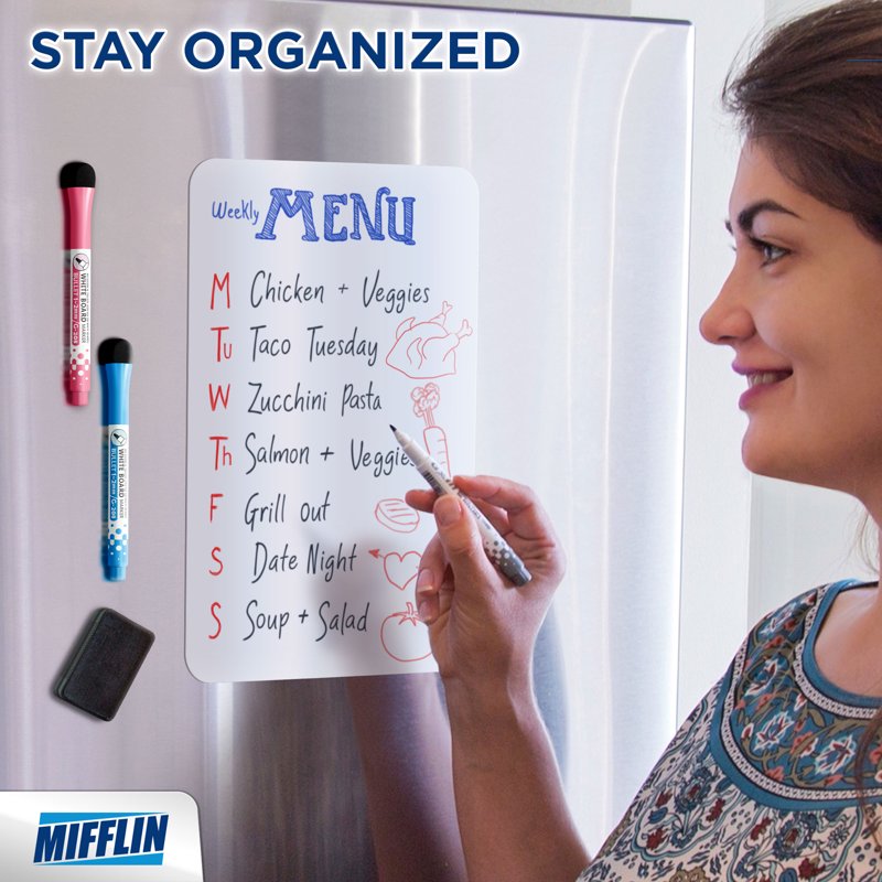 Magnetic Whiteboard for Fridge 12x8 Inches with Markers & Eraser
