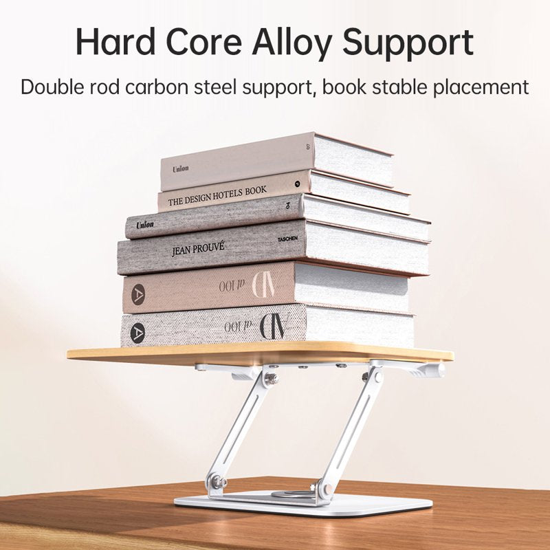 Adjustable Book Stand with 360° Rotating Base – Laptop & Recipe Holder, Foldable Desk Riser