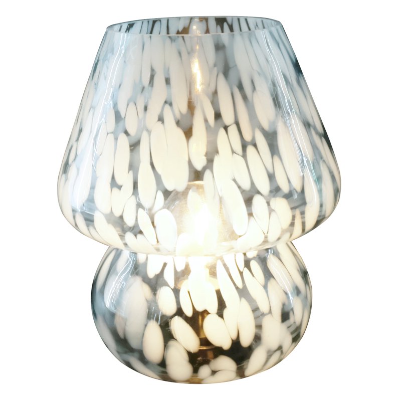 Battery-Powered Blue Mushroom Table Lamp - 8-Inch Tortoise Glass