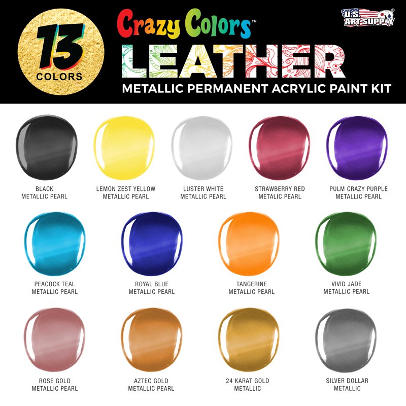 Leather & Shoe Paint Kit with Metallic Pearl Colors, Brush Set & Deglazer - Custom Shoe & Leather Art
