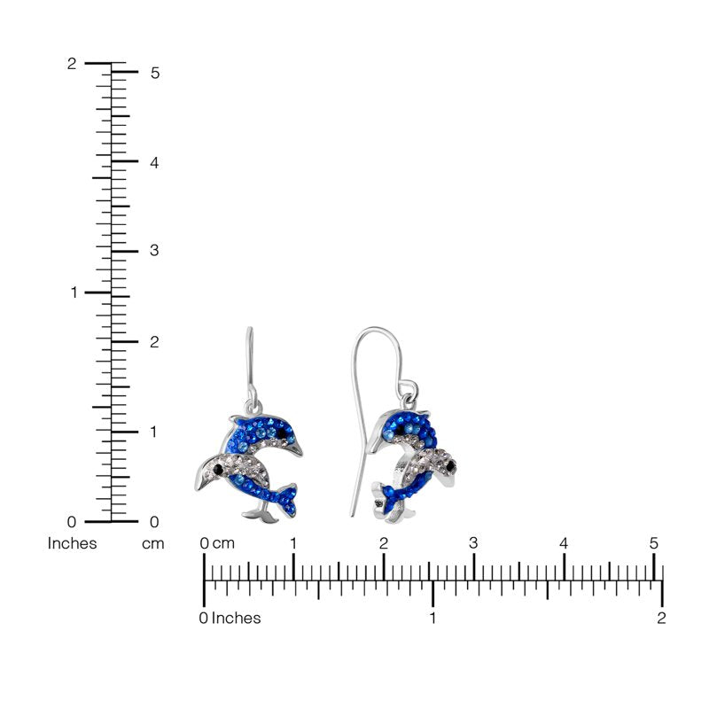 Sterling Silver Dolphin Drop Earrings with Blue Crystal Accents - Ocean-Inspired Jewelry for Women & Teens