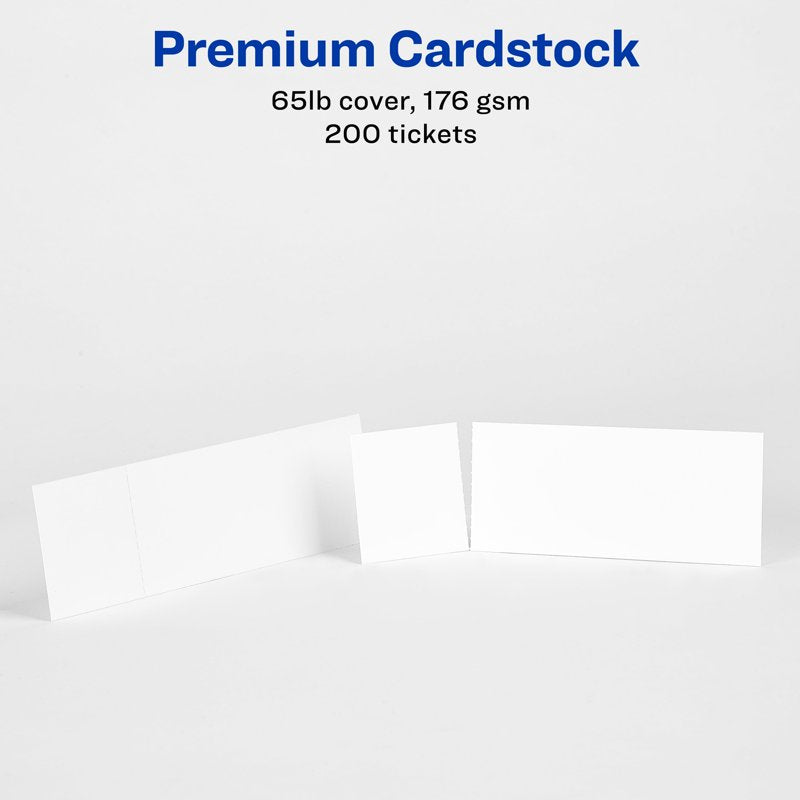 Event Tickets with Tear-Away Stubs - 1.75 x 5.5 Inches, Matte White, Pack of 200