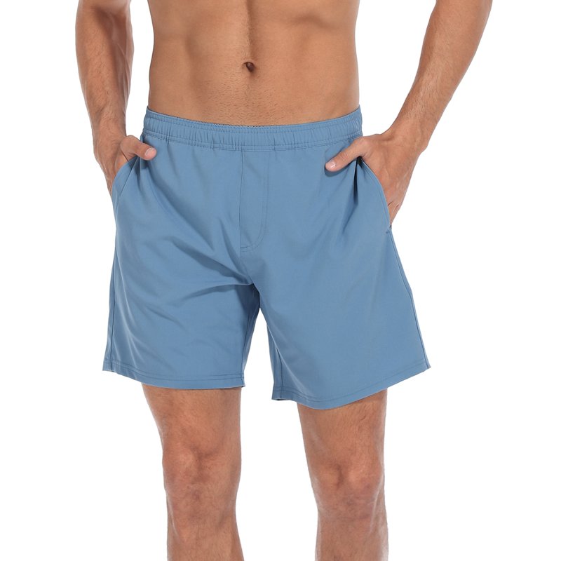 Men's 7-Inch Inseam Athletic Shorts with Compression Liner - Blue/Pink Surfer Dino, Size S