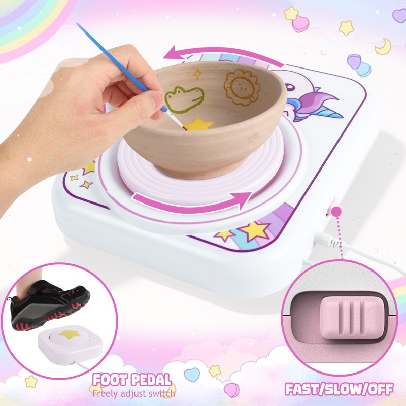 Kids Pottery Wheel Kit with Air-Dry Clay and Creative Tools - Suitable for Ages 6-12