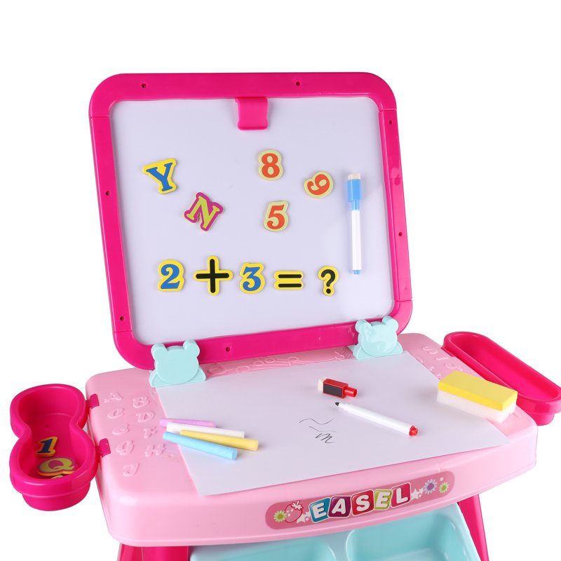 Kids Magnetic & Chalkboard Activity Desk - Double-Sided Whiteboard with Letters and Numbers
