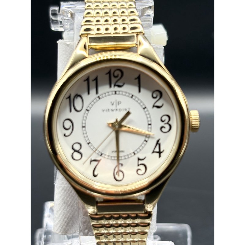 Women's 30mm White Dial Watch with Gold-Tone Expansion Band - Timex